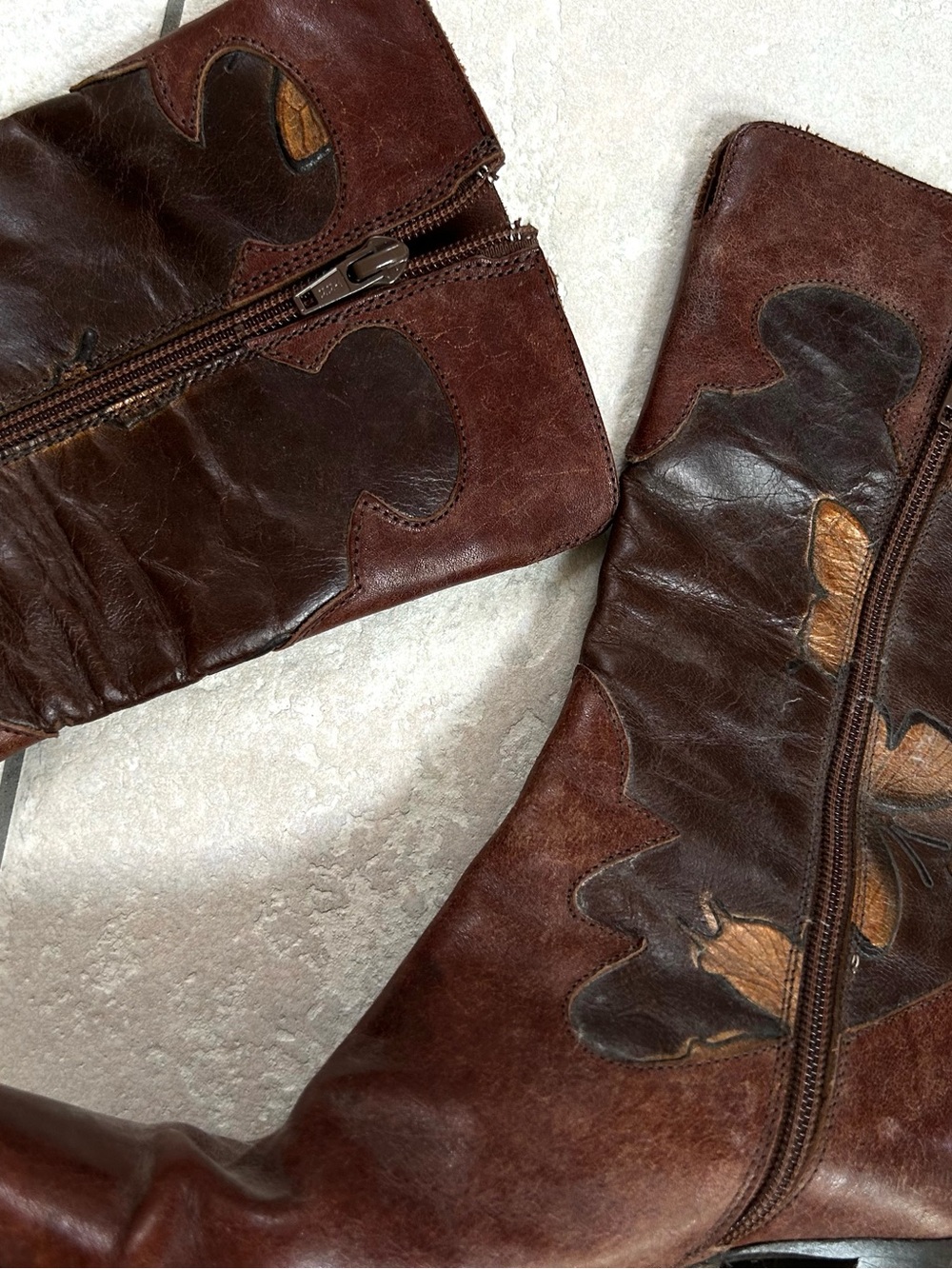 Carlos Falchi Brown Leather Butterfly Western Boots Size 6.5 Italy - Picture 7 of 8